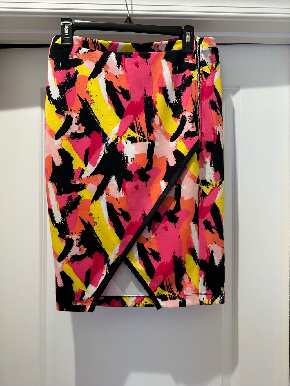 Bongo Vibrant Abstract Print Scuba Wrap Skirt - Pink, Yellow & Black
